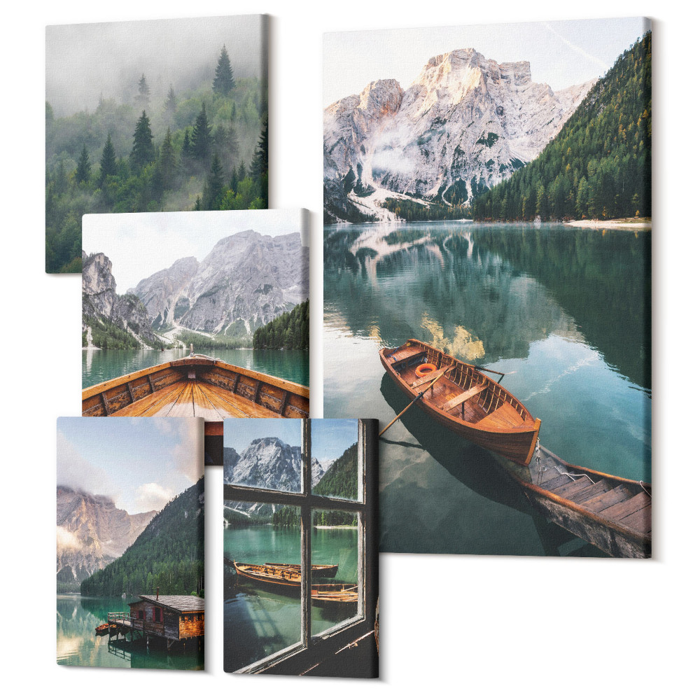 Sada obrazov na stenu pentaptych Pokojný výhľad na horské jazerá a malebné lode