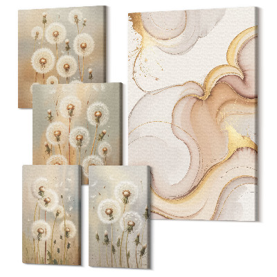 Sada 5 obrazov Kvetinové motívy v jemných odtieňoch prírody