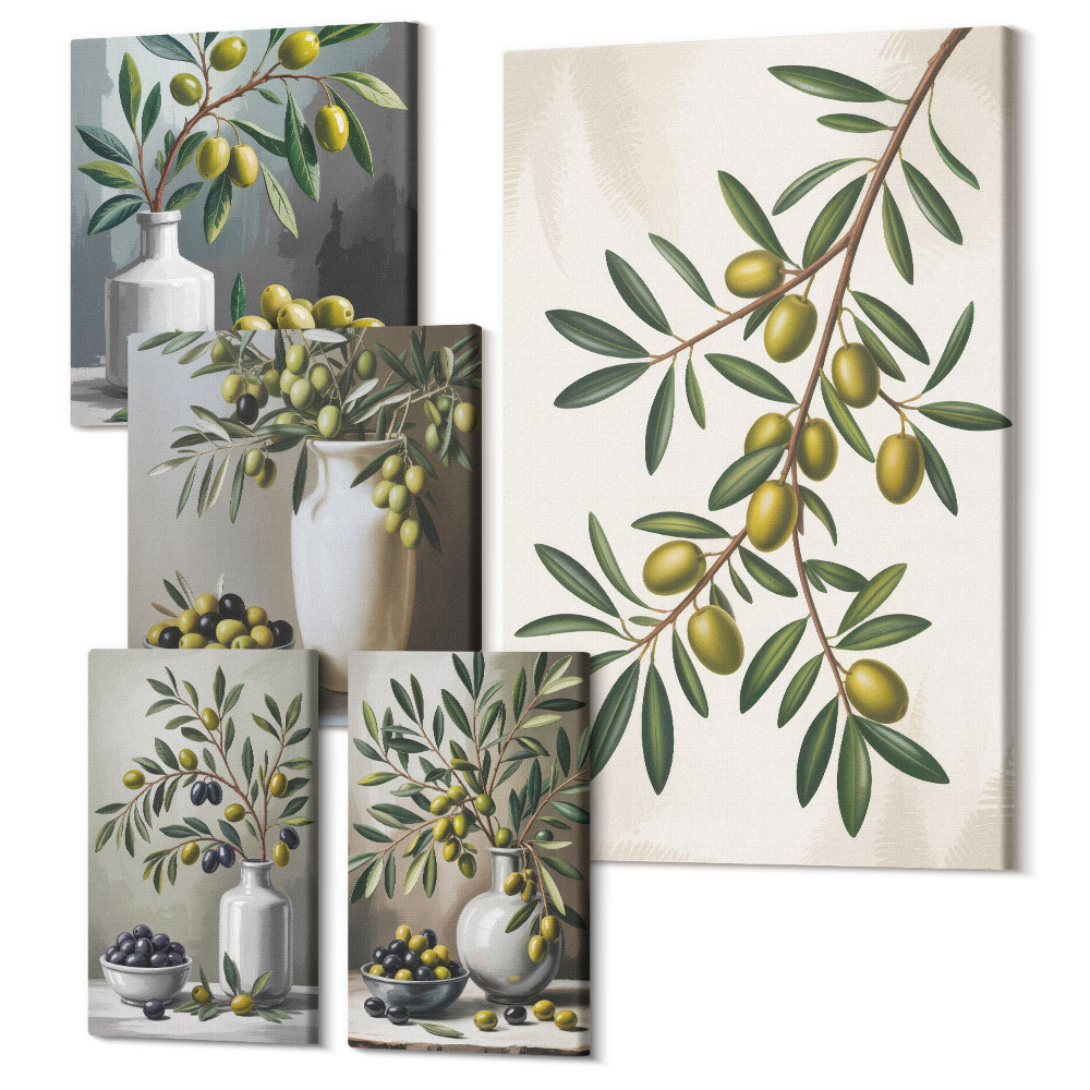 Sada obrazov na stenu pentaptych Rustikálne olivové akcenty do interiéru