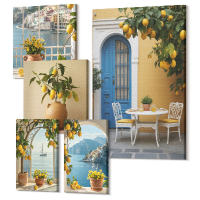 Sada 5 obrazov Citrónové inšpirácie v slnečnom stredomorskom štýle