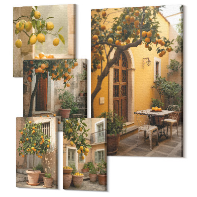 Sada obrazov pentaptych Citrusové plody v čarovných zákutiach záhrady