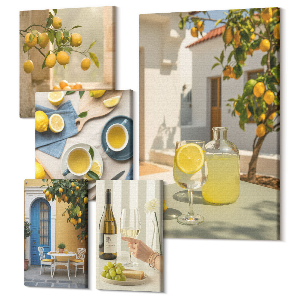 Sada obrazov pentaptych Rustikálna citrónová téma do kuchyne