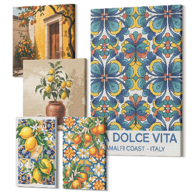 Sada obrazov pentaptych Talianske citrusové motívy v stredomorskom štýle