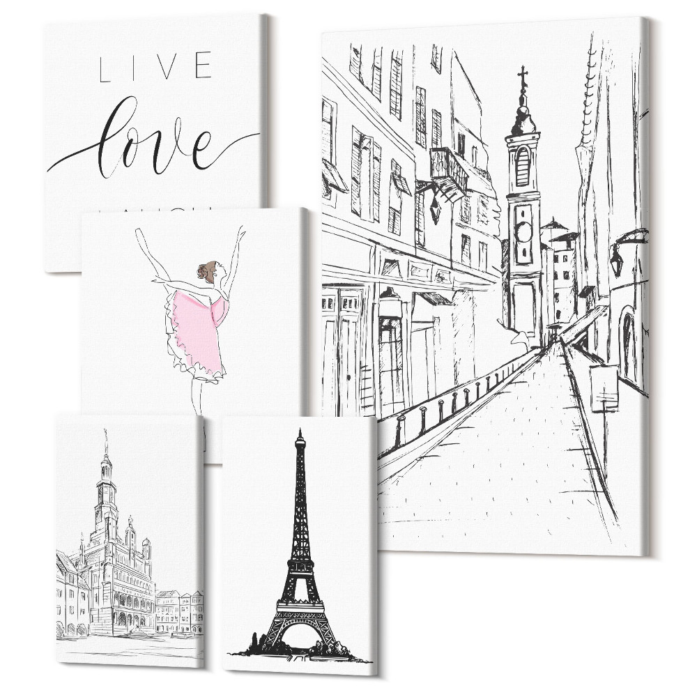Sada 5 obrazov Štýlová inšpirácia s parížskymi akcentmi a citátmi