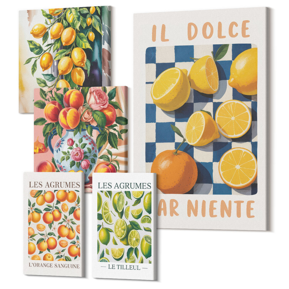 Sada obrazov pentaptych Citrusové retro inšpirácie do kuchyne