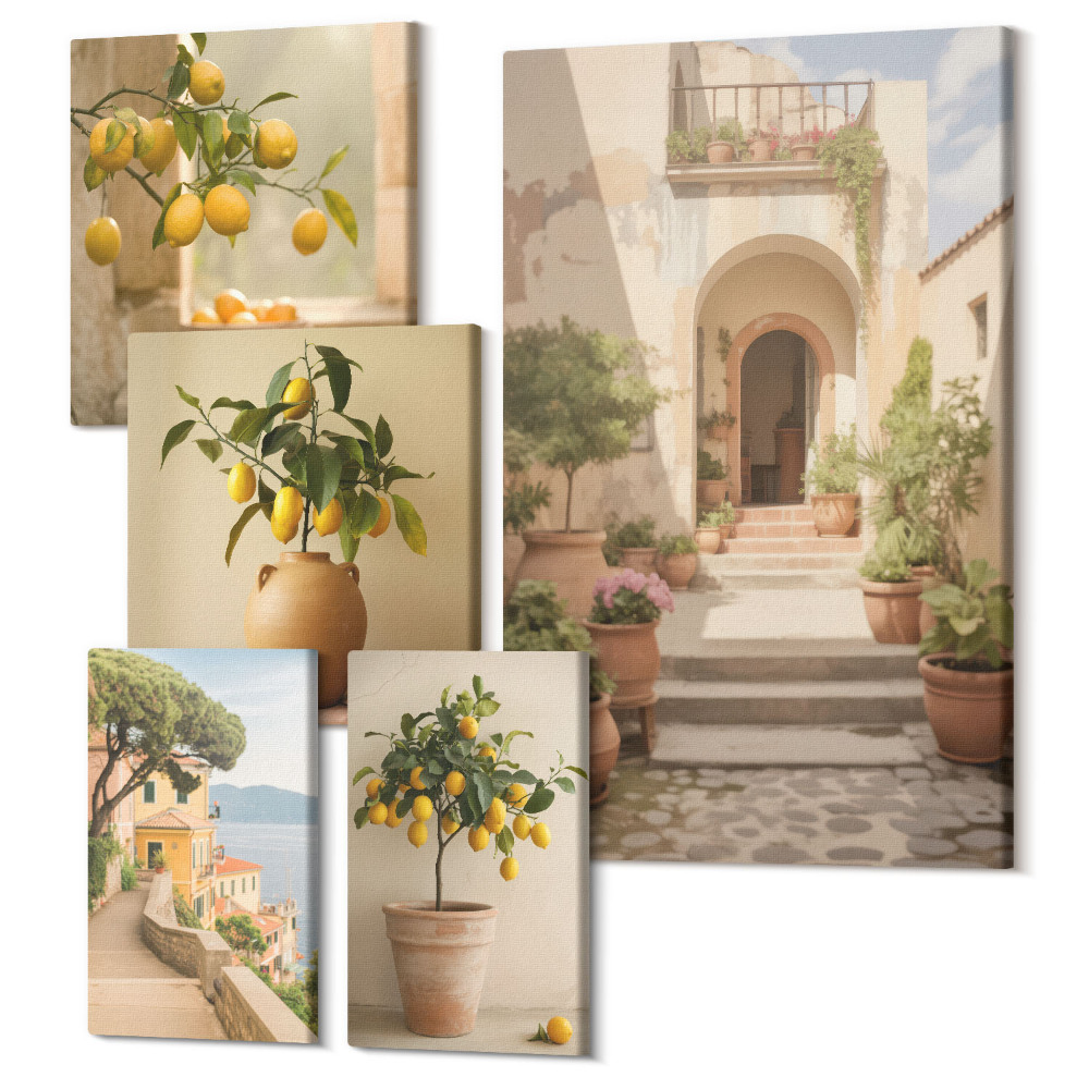 Sada obrazov na stenu pentaptych Štýlové citrusové dekorácie v rustikálnom prostredí