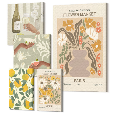 Sada 5 obrazov Kvetinové trhy a vintage ovocné akcenty