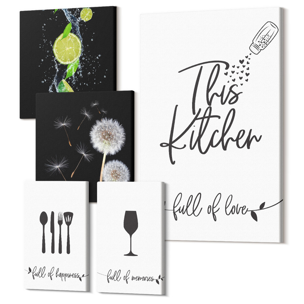 Sada obrazov pentaptych Kuchynská inšpirácia s láskou k vareniu a jedeniu