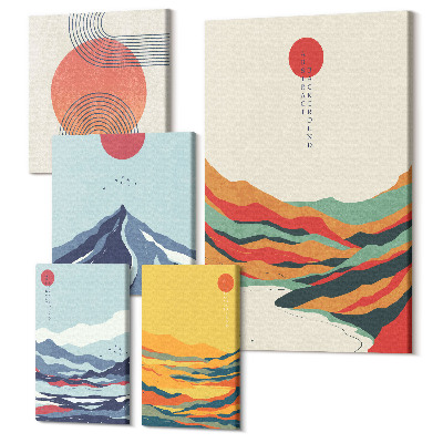 Sada 5 obrazov Abstraktné horské krajiny s geometrickými tvarmi