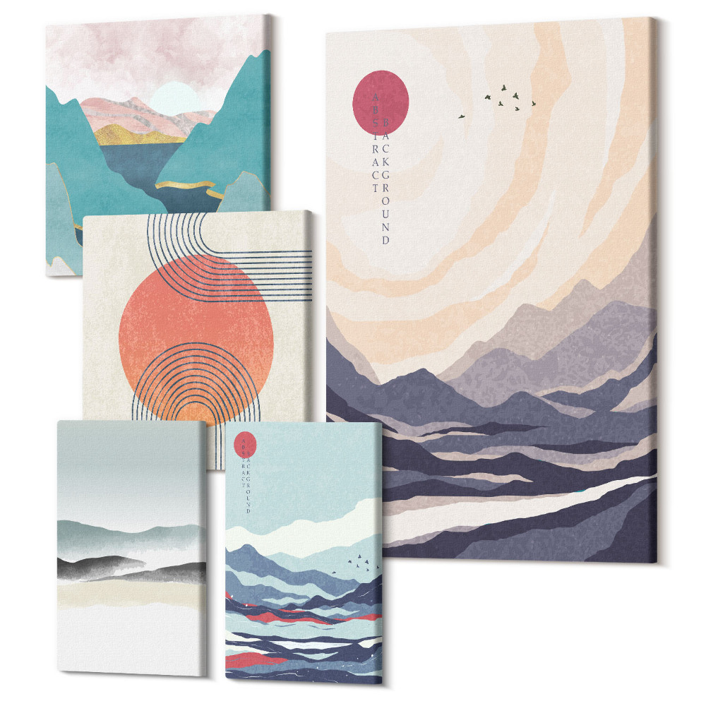 Sada 5 obrazov Abstraktné horské krajiny a geometrické tvary