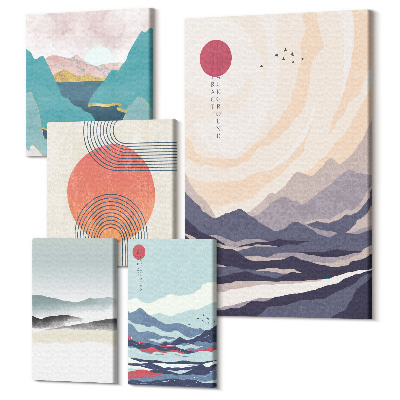 Sada 5 obrazov Abstraktné horské krajiny a geometrické tvary