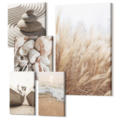 Sada 5 obrazov Prímorské inšpirácie s mušľami a plážovým pieskom