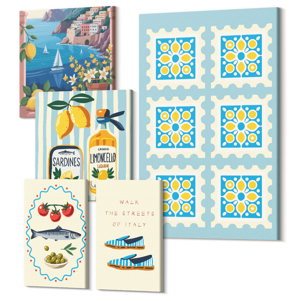 Sada 5 obrazov Kuchynská inšpirácia z Talianska, stredomorská chuť a štýl