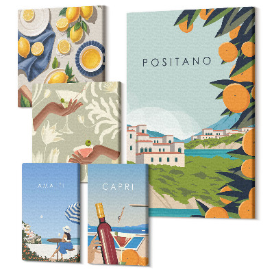 Sada obrazov na stenu pentaptych Taliansky dovolenkový výhľad na Amalfi a Capri