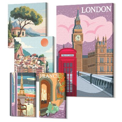 Sada obrazov pentaptych Európske mestá, ikony kultúry a architektúry