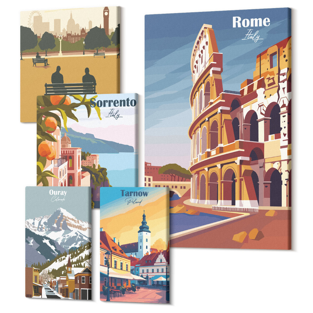 Sada 5 obrazov Krajiny európskych miest a malebné výhľady