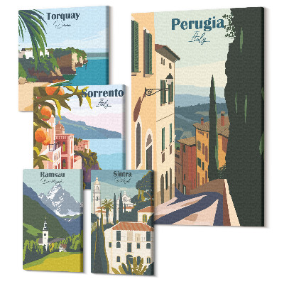Sada obrazov pentaptych Talianske mestá výhľady na malebné uličky