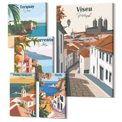 Sada obrazov na stenu pentaptych Európske mestá pohľady na malebné uličky