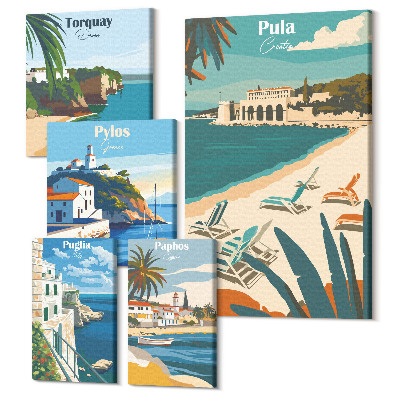 Sada obrazov pentaptych Pobrežná krajina s očarujúcimi miestami v Európe