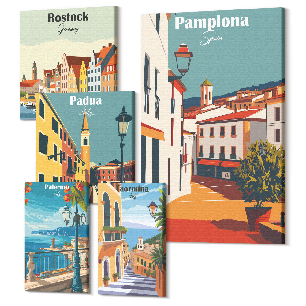 Sada 5 obrazov Európske mestá malebné výhľady a architektúra