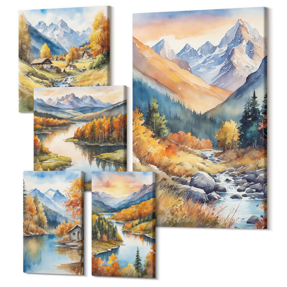 Sada 5 obrazov Horské krajiny v jesenných farbách prírody