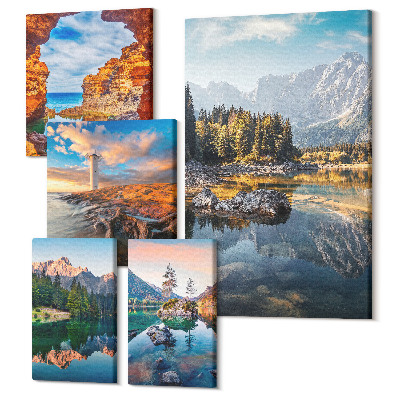 Sada 5 obrazov Prírodná horská a vodná krajina s krásnymi výhľadmi