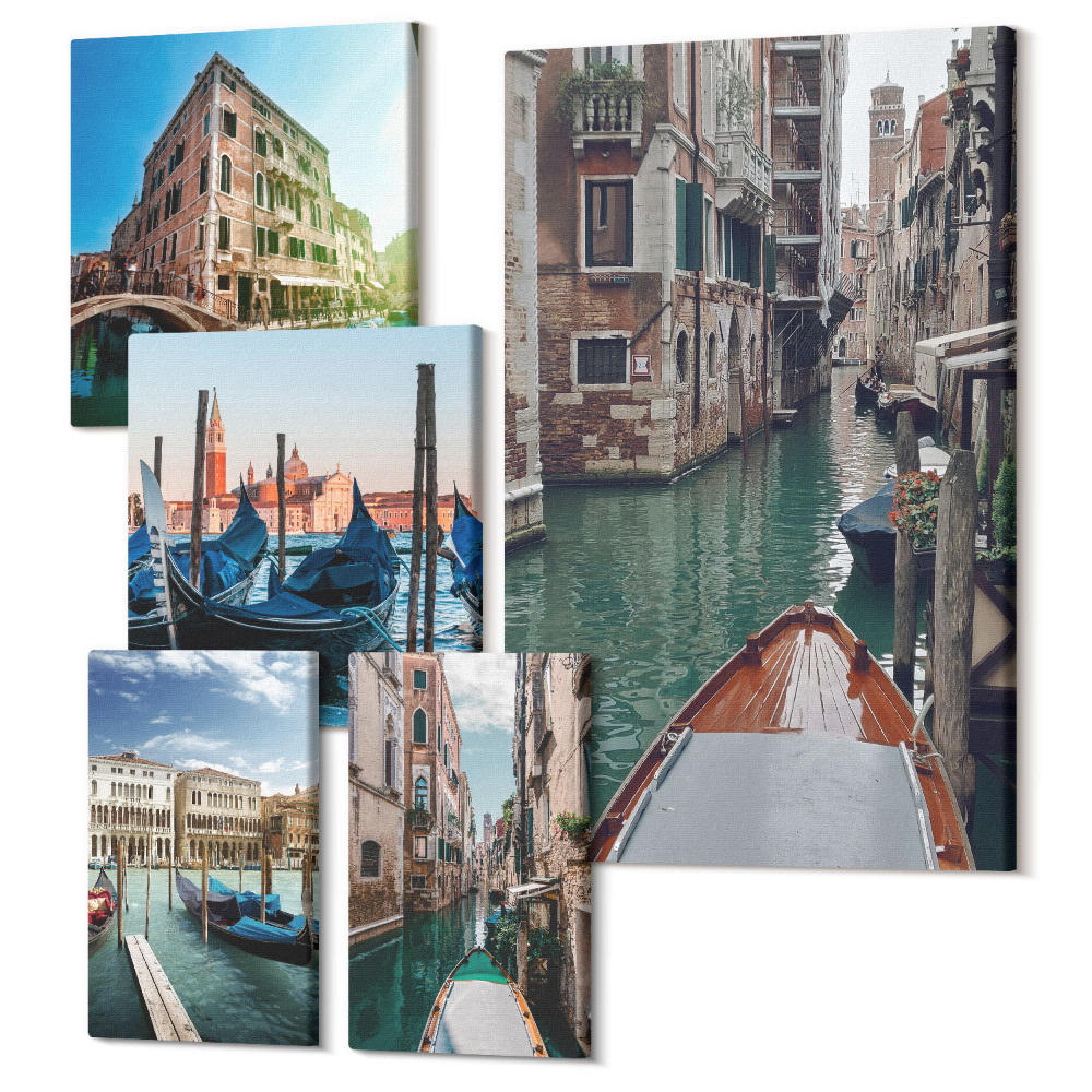 Sada 5 obrazov Benátske kanály a očarujúce gondoly v meste