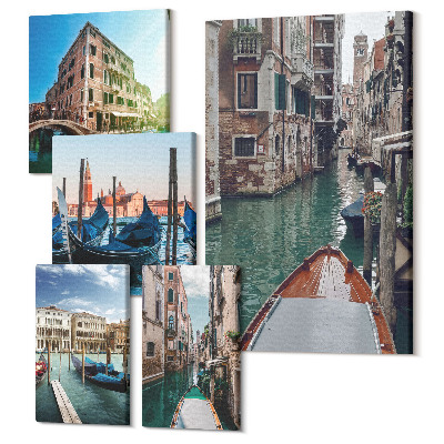 Sada 5 obrazov Benátske kanály a očarujúce gondoly v meste