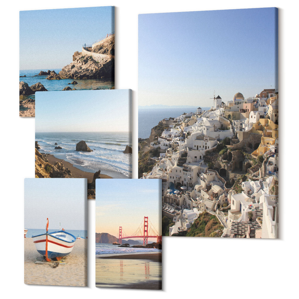 Sada obrazov pentaptych Výhľady na malebné pláže a očarujúce mestečká