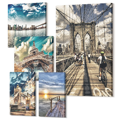Sada 5 obrazov Panoráma mesta s mostami a slávnymi budovami