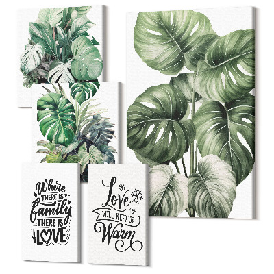 Sada 5 obrazov Rastlinné motívy s inšpirujúcimi boho citátmi