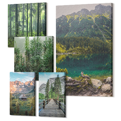 Sada 5 obrazov Prírodná krajina s výhľadom na hory a lesy