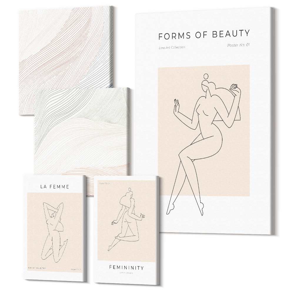 Sada obrazov pentaptych Formy krásnych línií a siluet v minimalistickom štýle