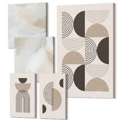 Sada 5 obrazov Abstraktné geometrické tvary v tlmených farbách