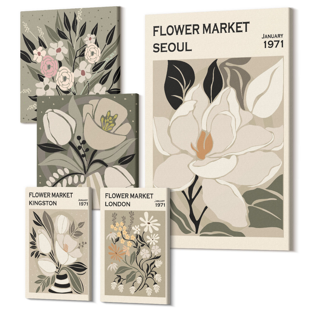 Sada 5 obrazov Kvetinové motívy z trhov v Londýne a Soule