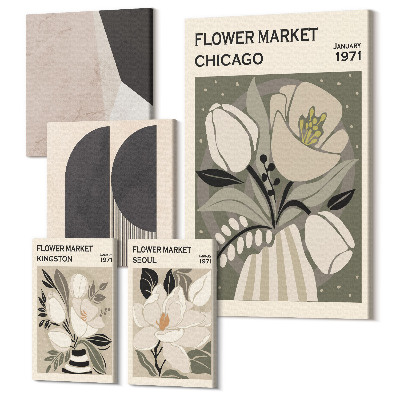 Sada 5 obrazov Štýlové kompozície s kvetinovými a geometrickými motívmi