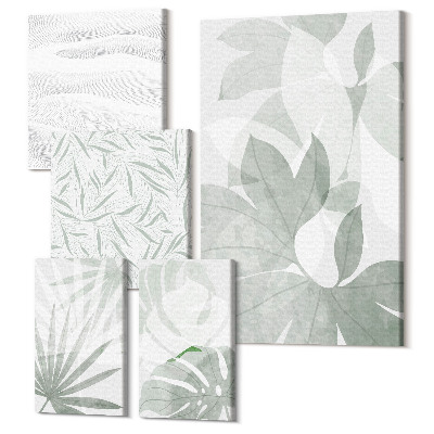 Sada 5 obrazov Rastlinné motívy v jemných odtieňoch zelenej