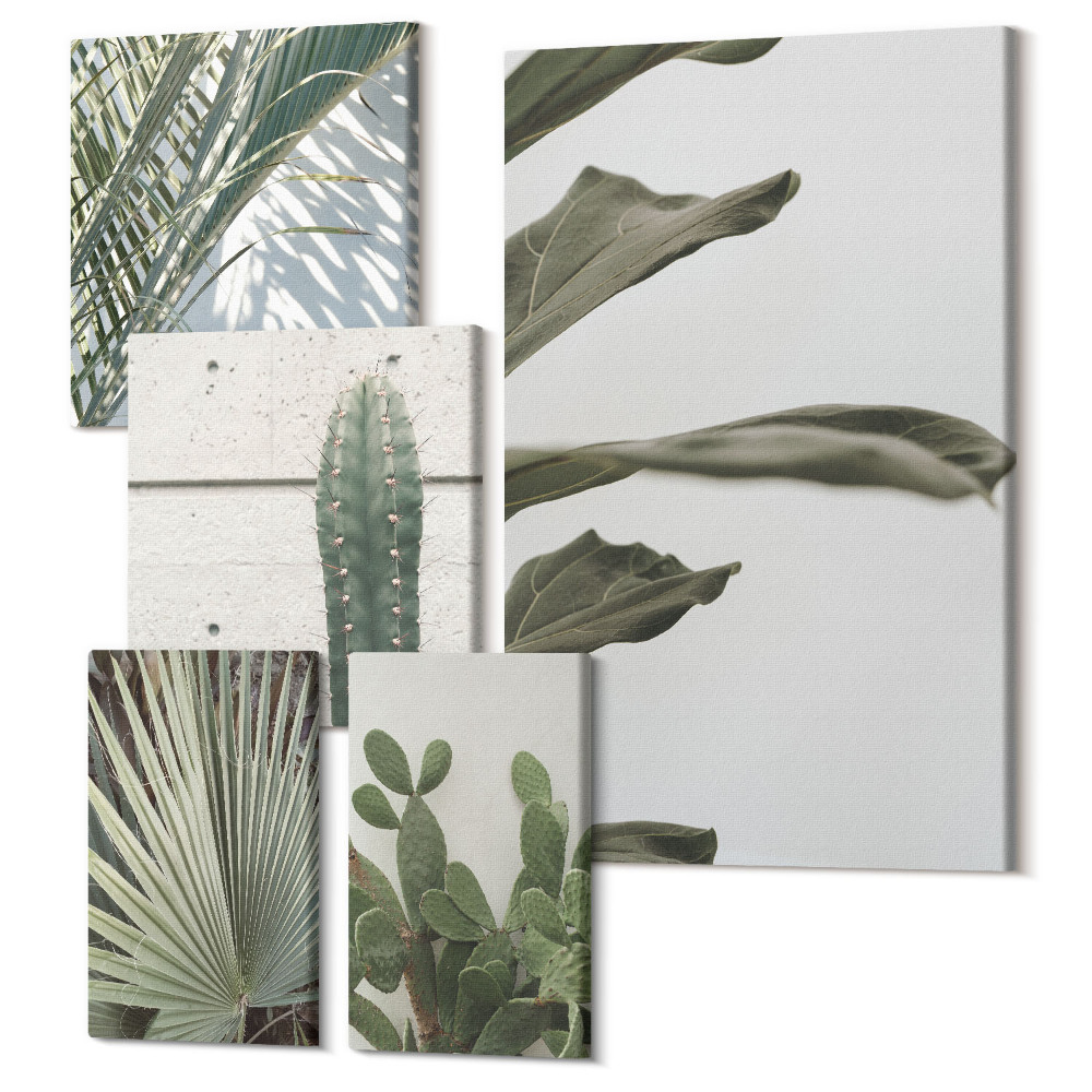 Sada obrazov pentaptych Rastlinné akcenty v modernom štýle so zelenými detailmi
