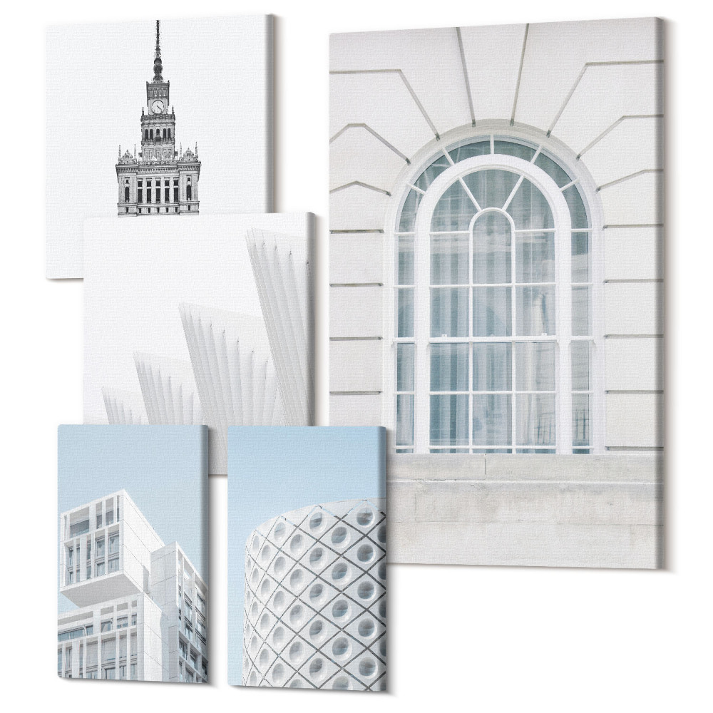 Sada 5 obrazov Moderná architektúra, minimalistické formy a línie