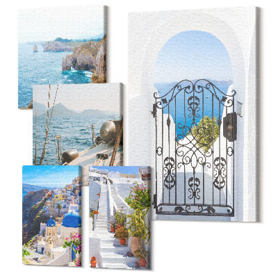 Sada 5 obrazov Krajiny Grécka, výhľad na more a architektúra
