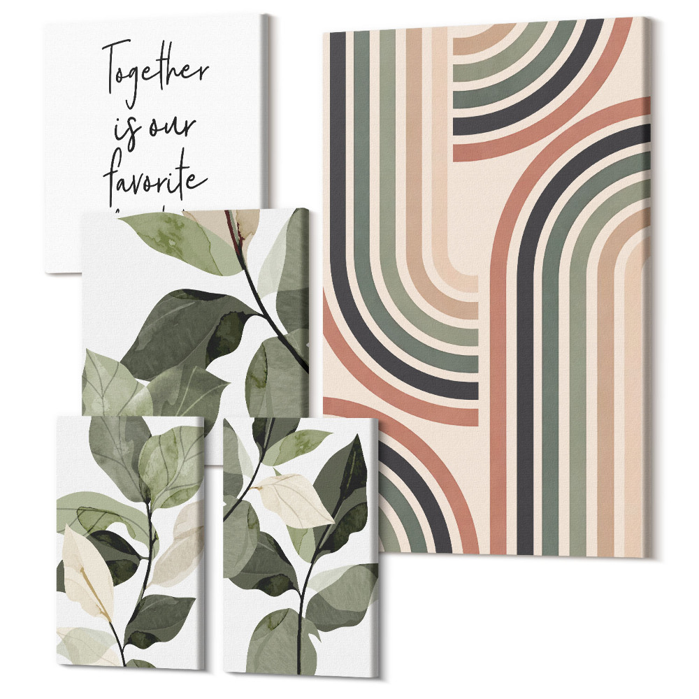 Sada obrazov na stenu pentaptych Štýlové kvetinové akcenty s geometrickými vzormi