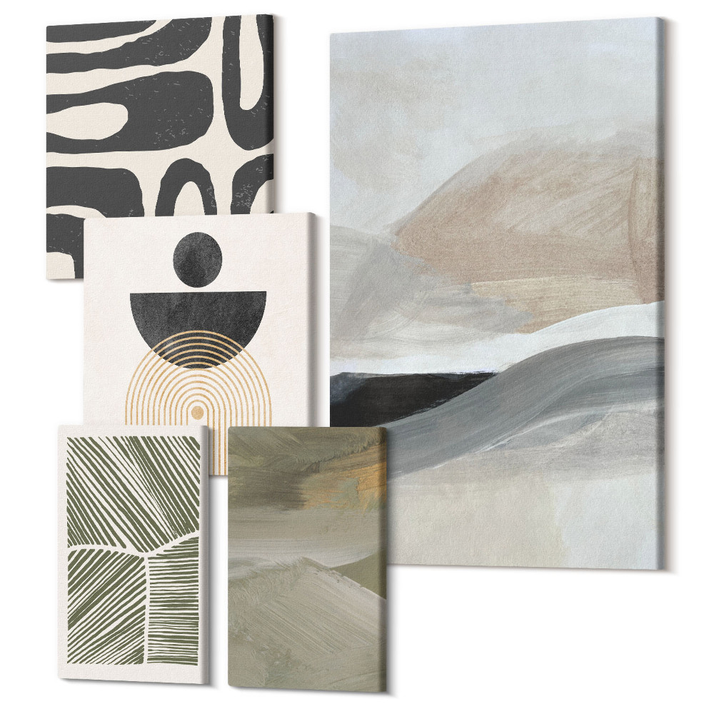 Sada 5 obrazov Abstraktné vzory a tvary v tlmených farbách