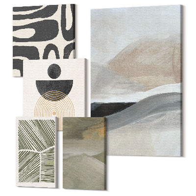 Sada 5 obrazov Abstraktné vzory a tvary v tlmených farbách