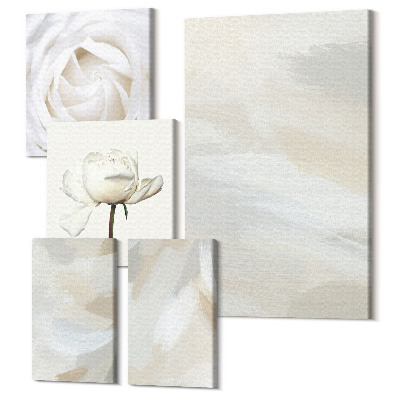 Sada 5 obrazov Kvetinové inšpirácie v jemných odtieňoch bielej