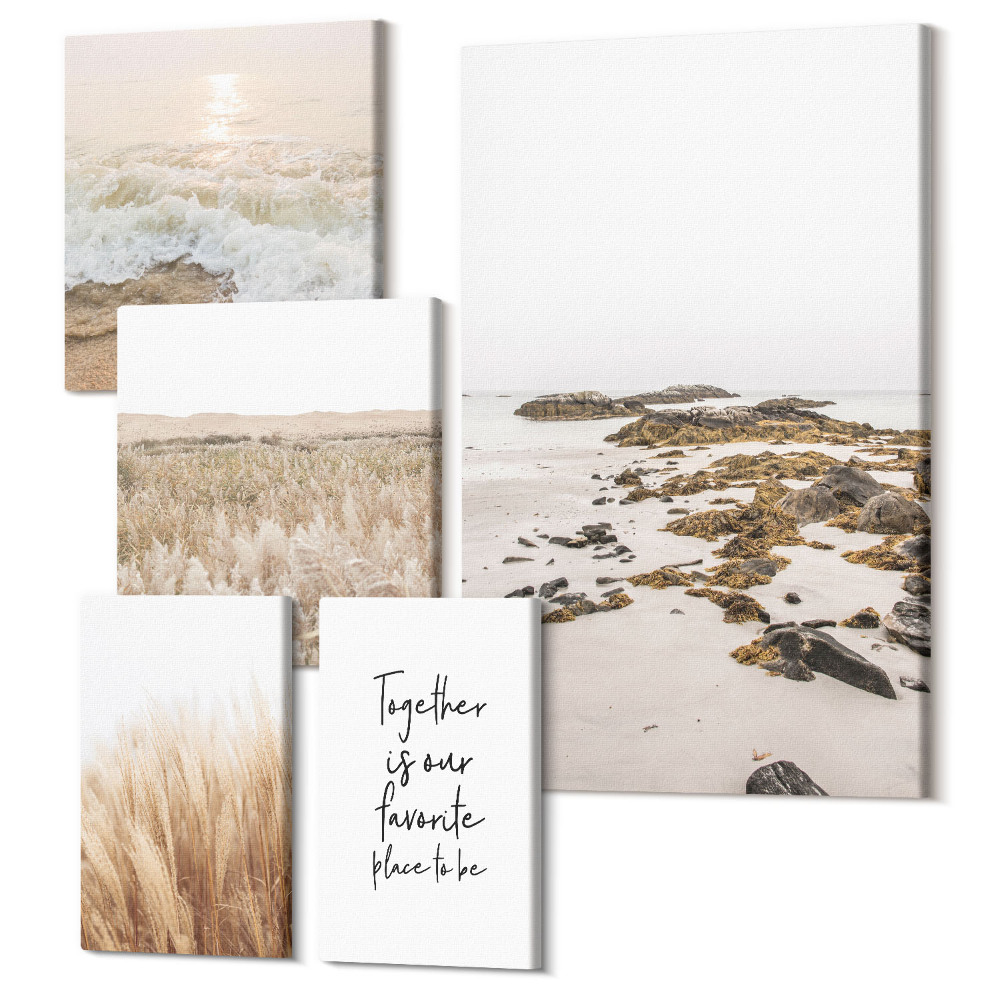 Sada 5 obrazov Prírodné plážové krajiny s prírodnou tematikou a citátom