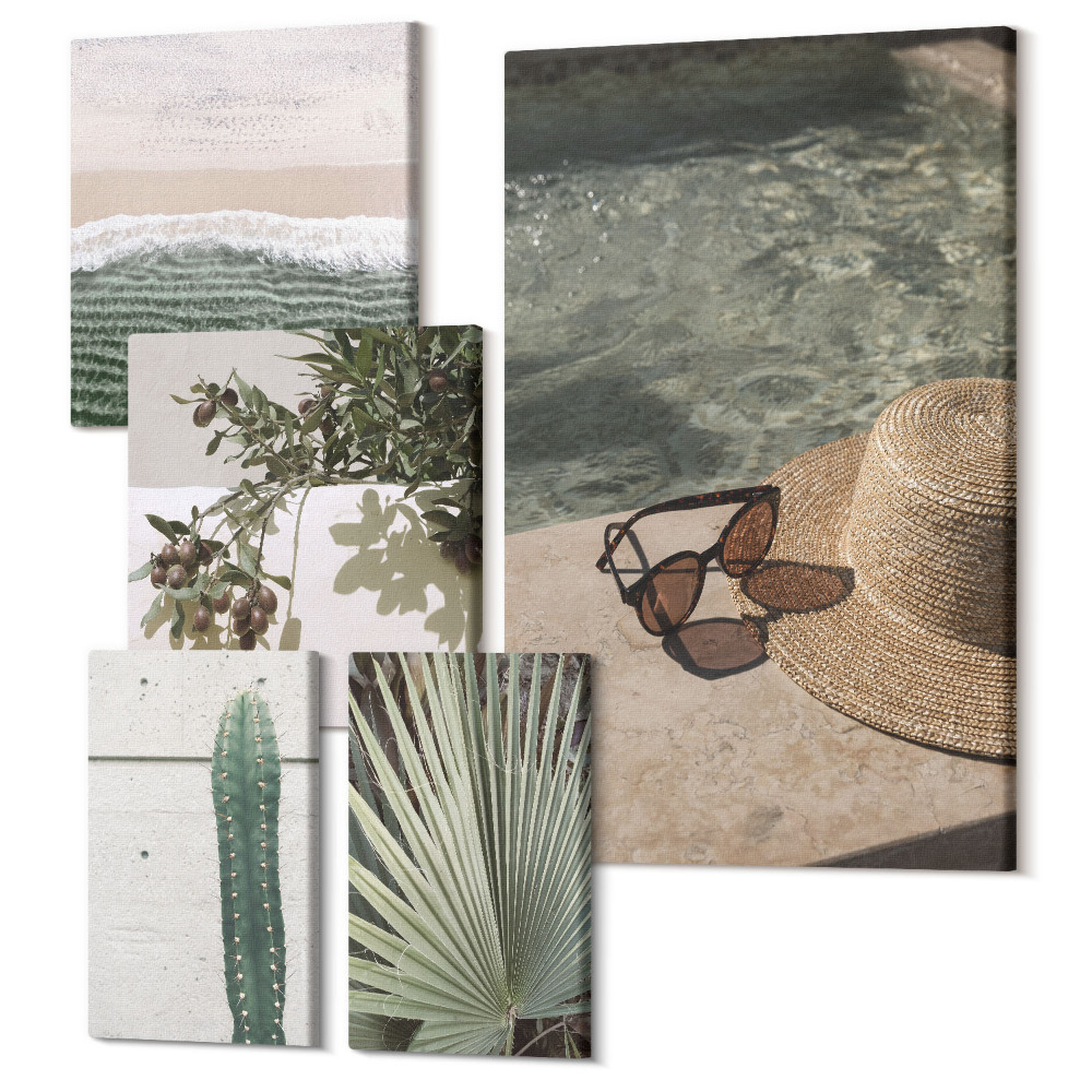 Sada 5 obrazov Letné akcenty s vegetáciou a relaxom pri vode
