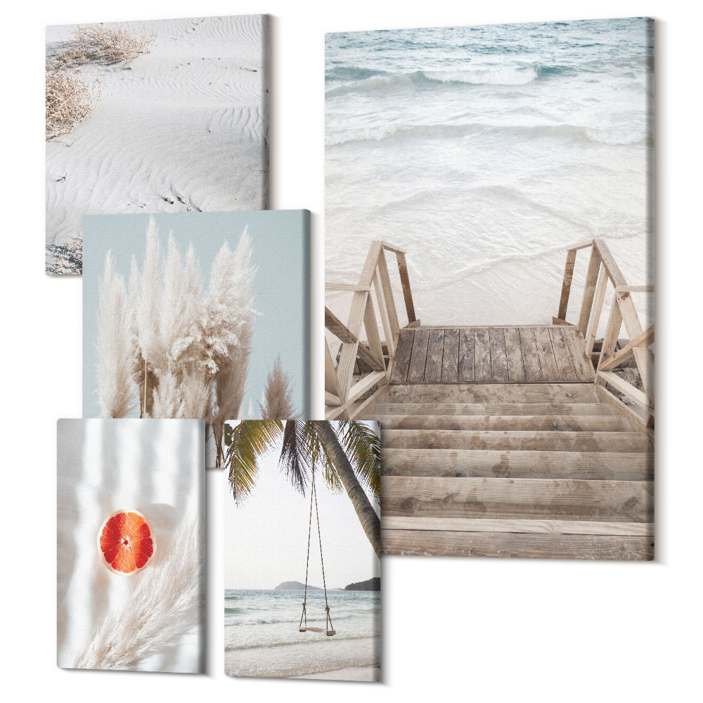 Sada obrazov pentaptych Plážové inšpirácie s výhľadom na more a prírodu