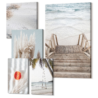 Sada obrazov pentaptych Plážové inšpirácie s výhľadom na more a prírodu