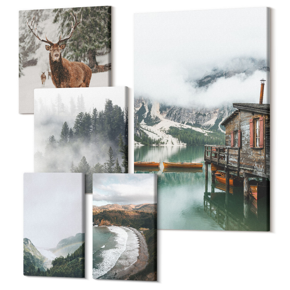 Sada obrazov na stenu pentaptych Príroda a divoká zver v horskej krajine