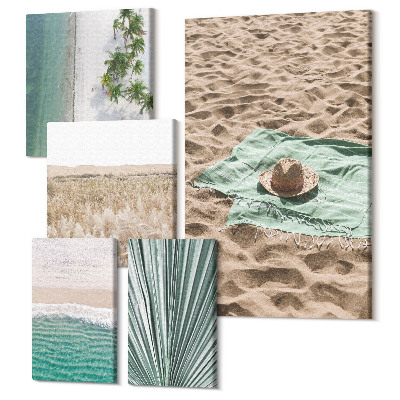 Sada obrazov pentaptych Relaxačný výhľad na pláž a tropickú prírodu